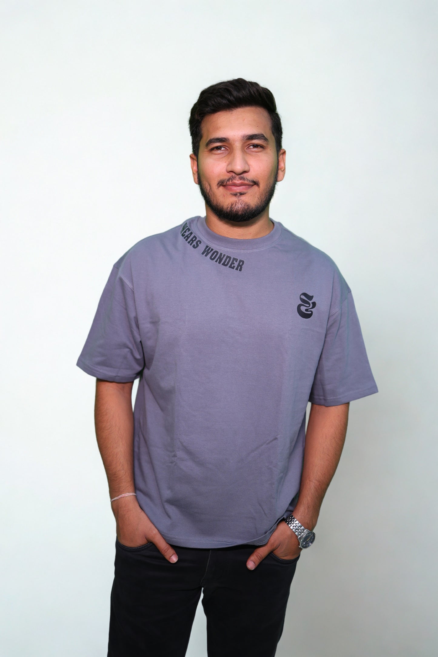 FRENCH TERRY GREY DOWN SHOULDER TEE