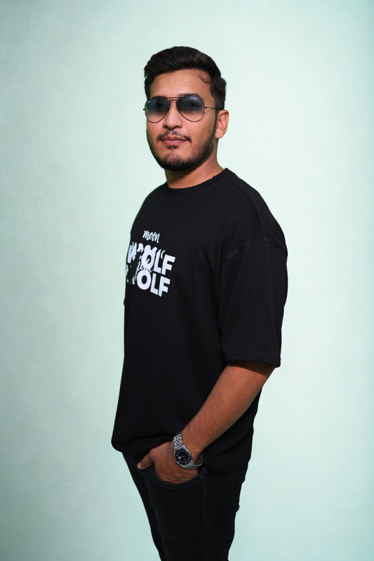 FRANCH TERRY BLACK DOWN SHOULDER TEE