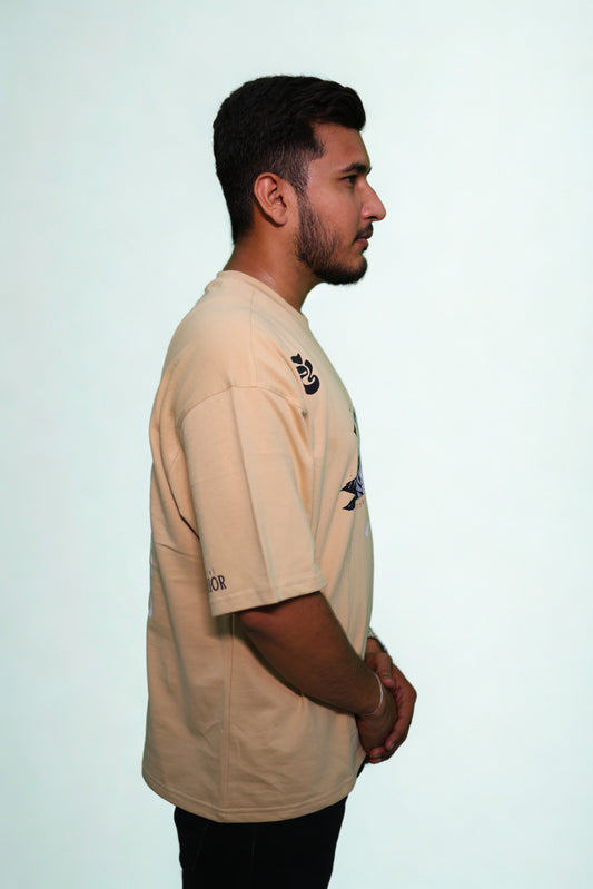 FRANCH TERRY BEIGE DOWN SHOULDER TEE