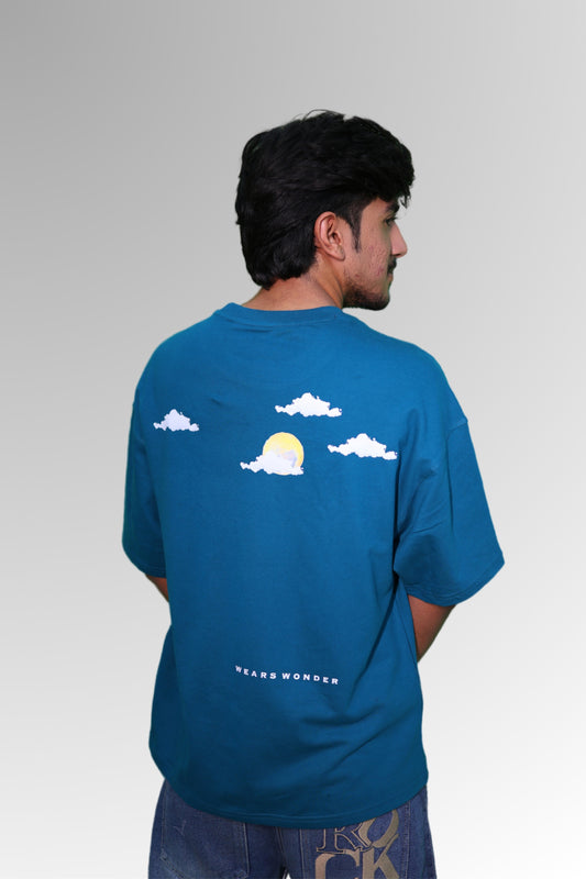 FRANCH TERRY TEAL DOWN SHOULDER TEE