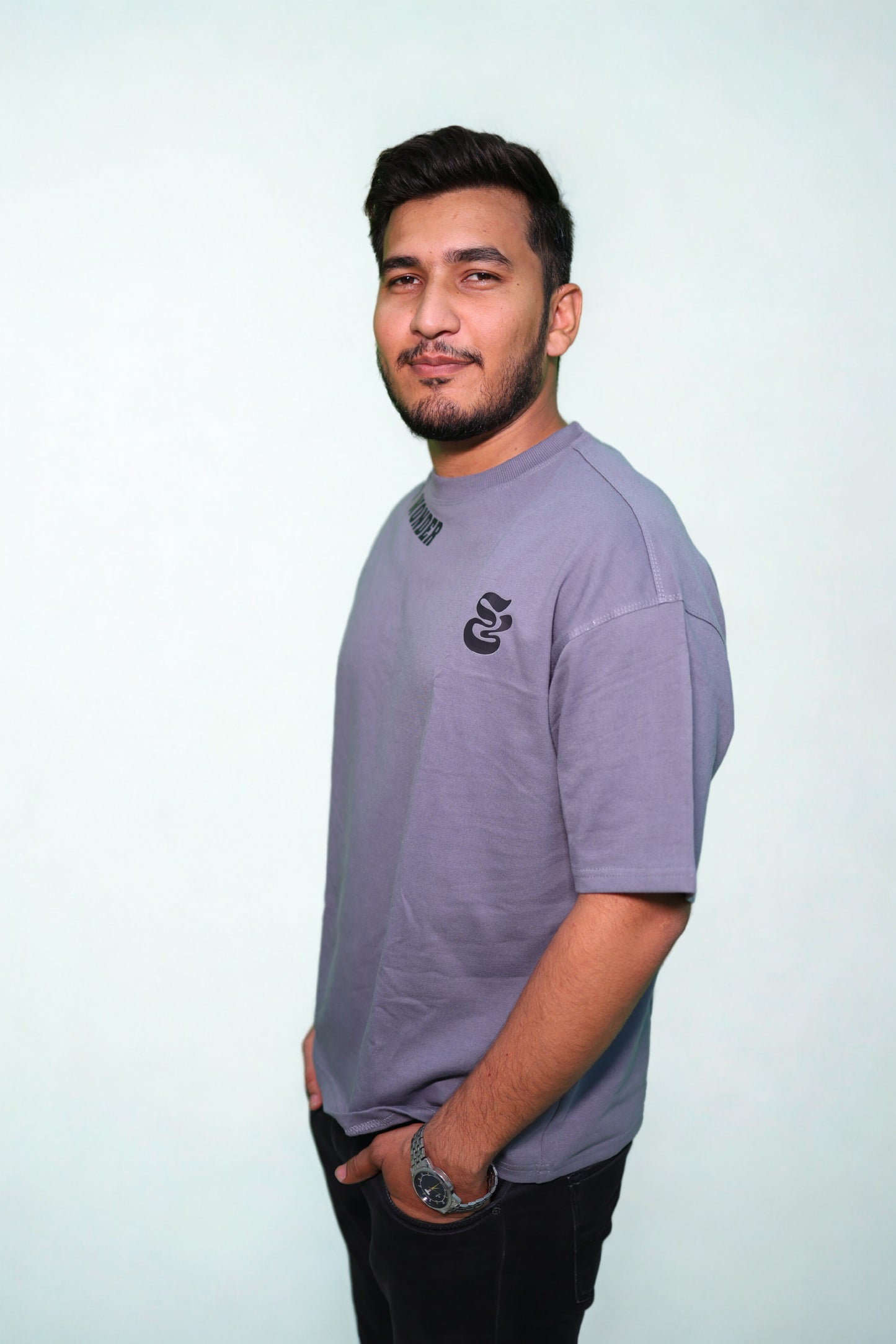 FRENCH TERRY GREY DOWN SHOULDER TEE