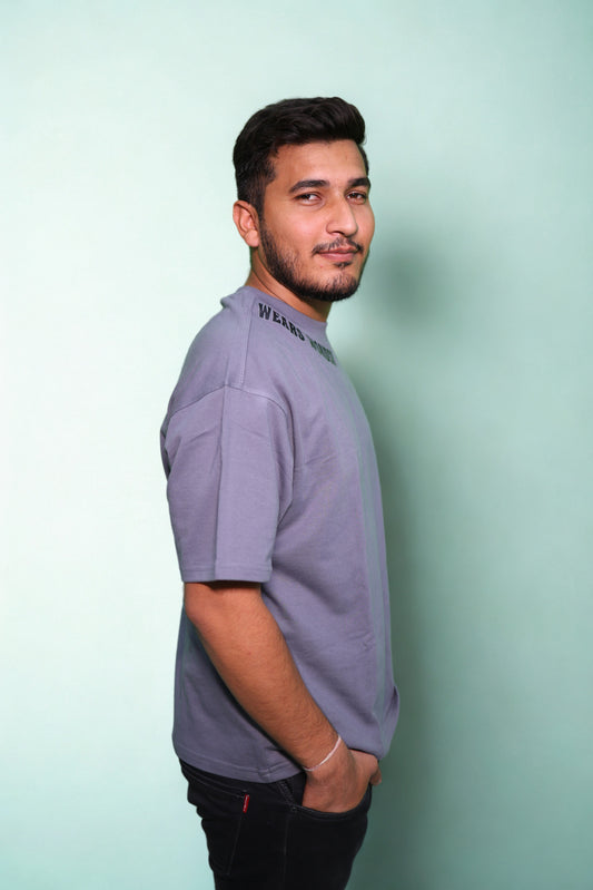 FRENCH TERRY GREY DOWN SHOULDER TEE