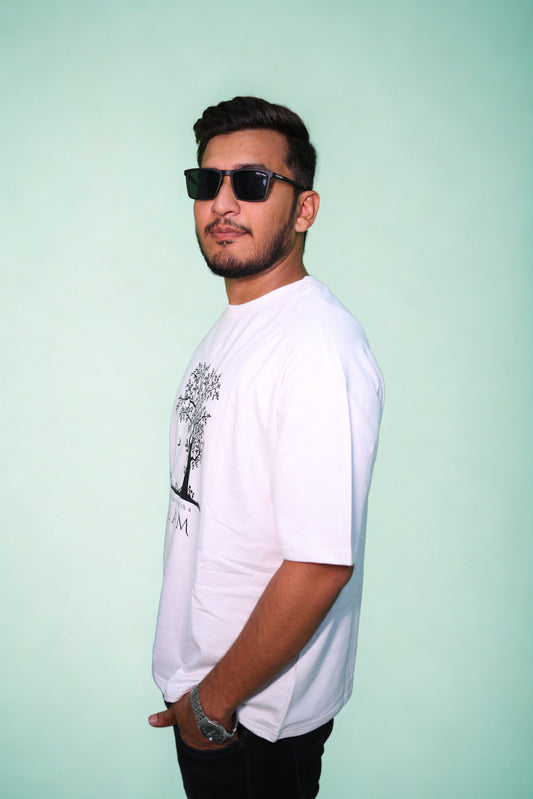 FREANCH TERRY WHITE DOWN SHOULDER TEE