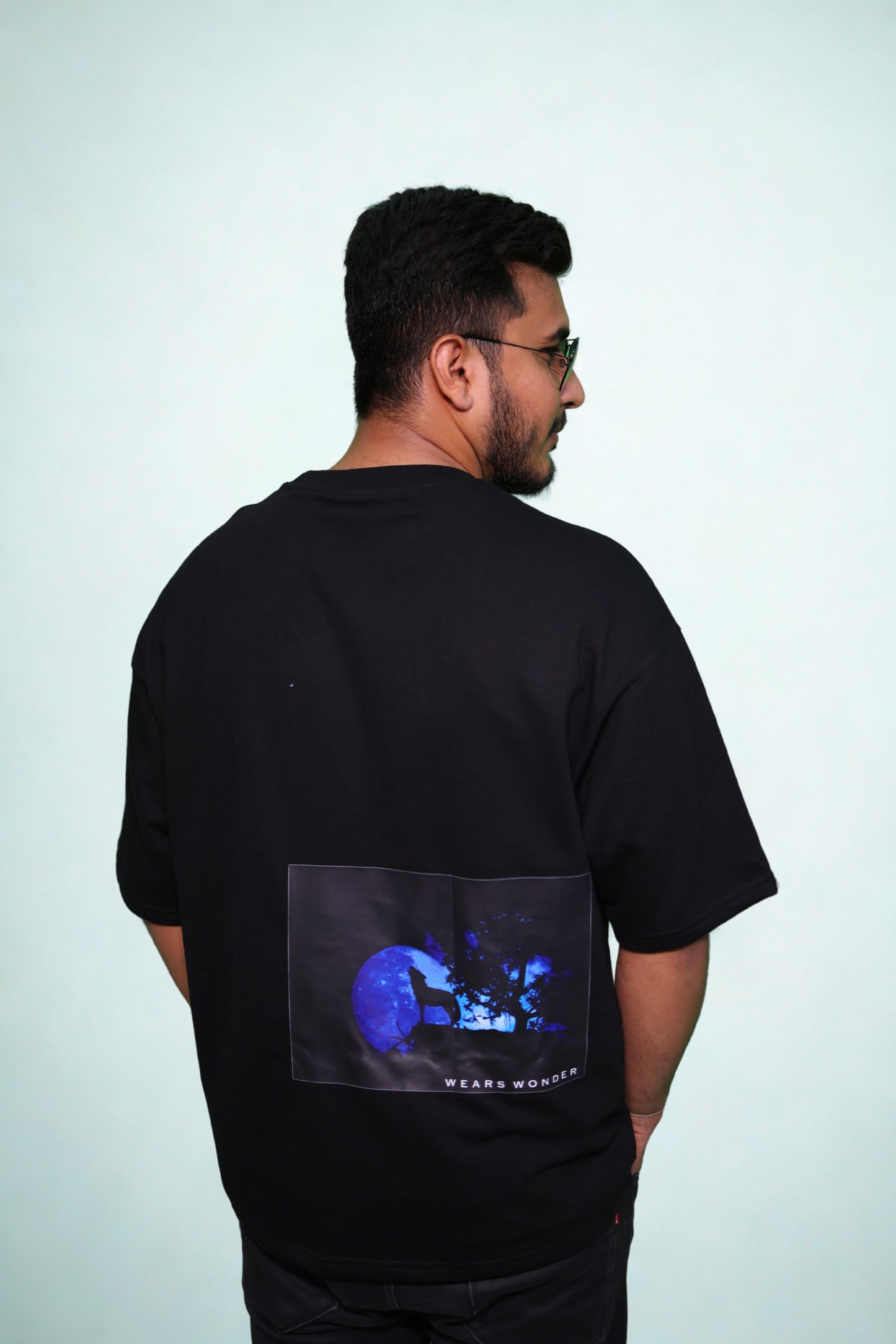 FRANCH TERRY BLACK DOWN SHOULDER TEE
