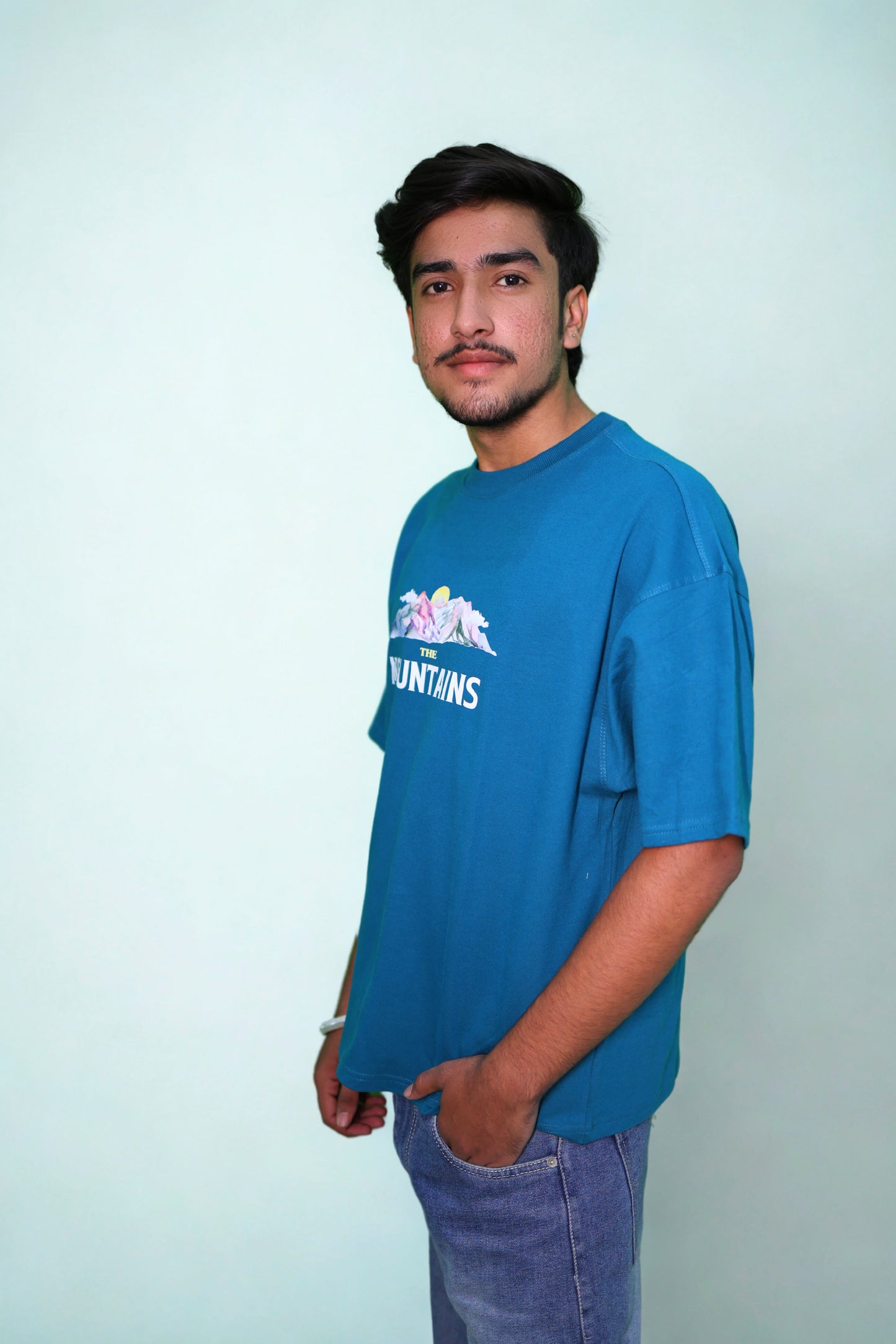 FRANCH TERRY TEAL DOWN SHOULDER TEE