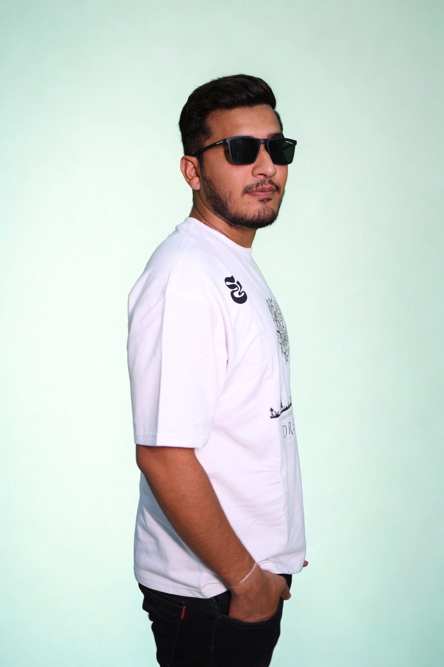 FREANCH TERRY WHITE DOWN SHOULDER TEE