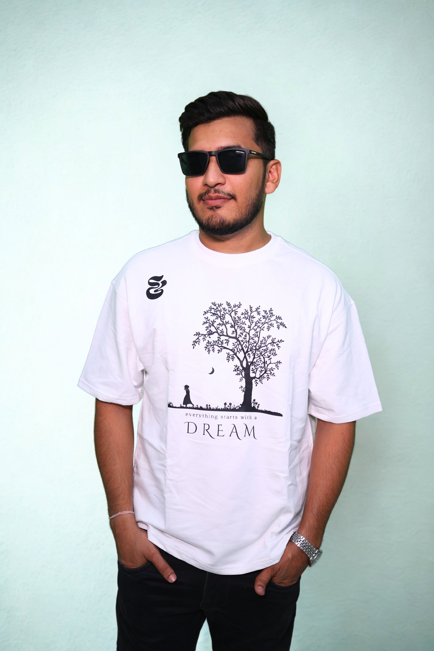 FREANCH TERRY WHITE DOWN SHOULDER TEE