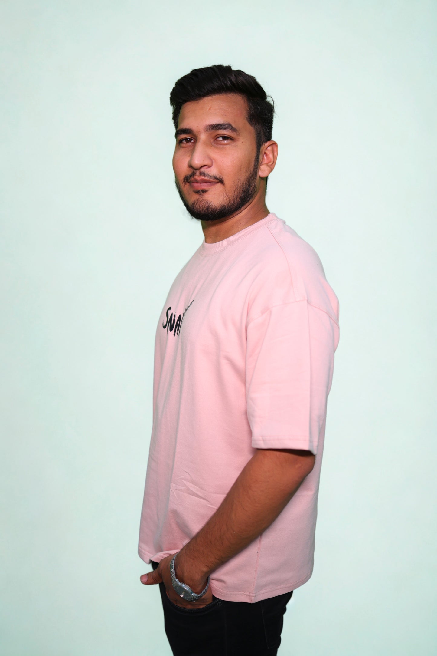 FRANCH TERRY PINK DOWN SHOULDER TEE