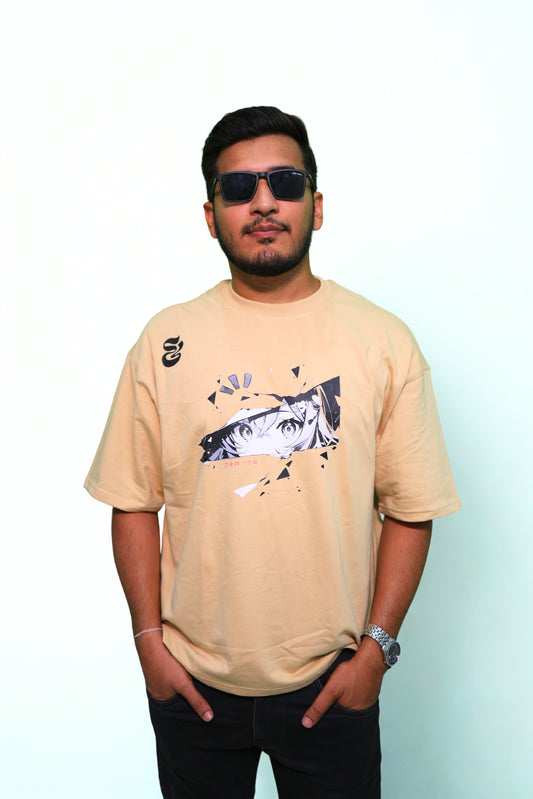 FRANCH TERRY BEIGE DOWN SHOULDER TEE