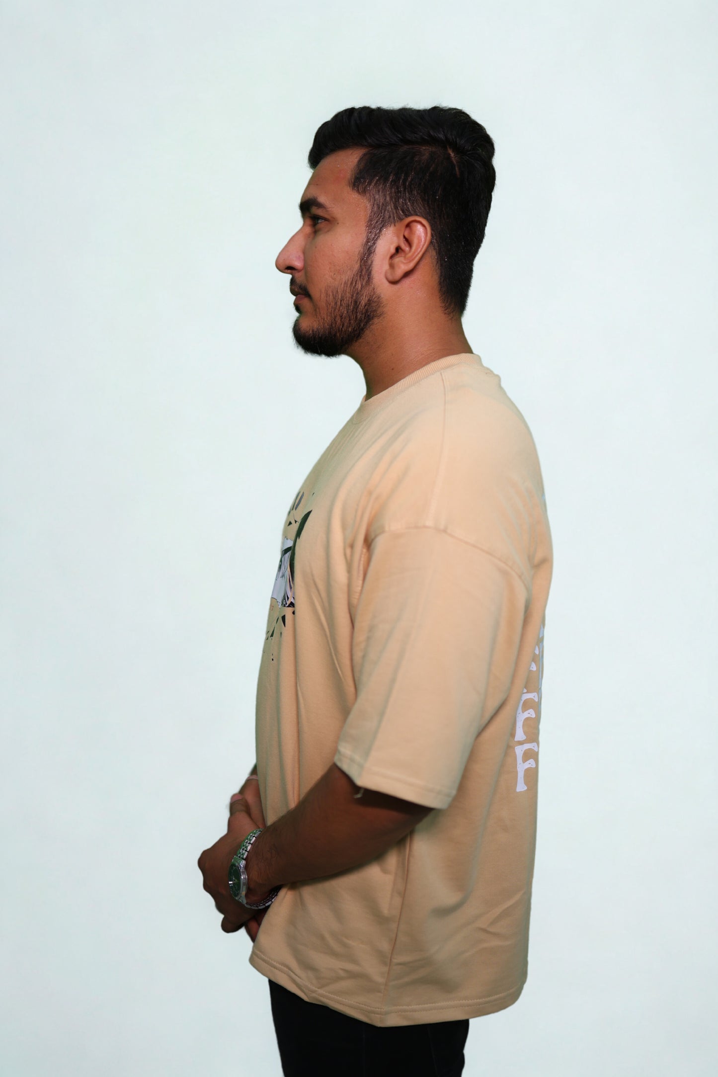 FRANCH TERRY BEIGE DOWN SHOULDER TEE